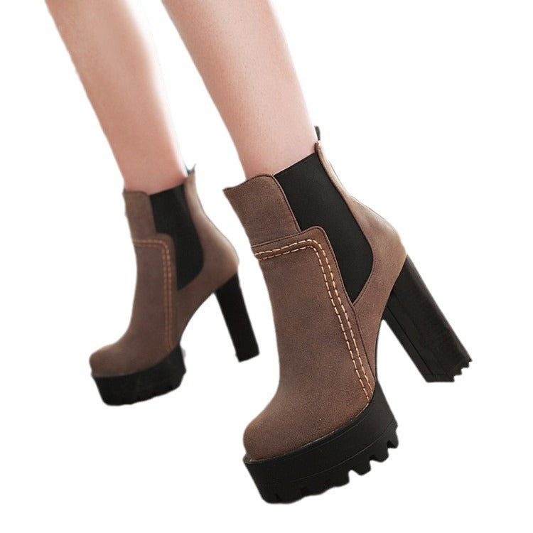 Women's Fashion Short Thick Super High Large Women's Leather Boots