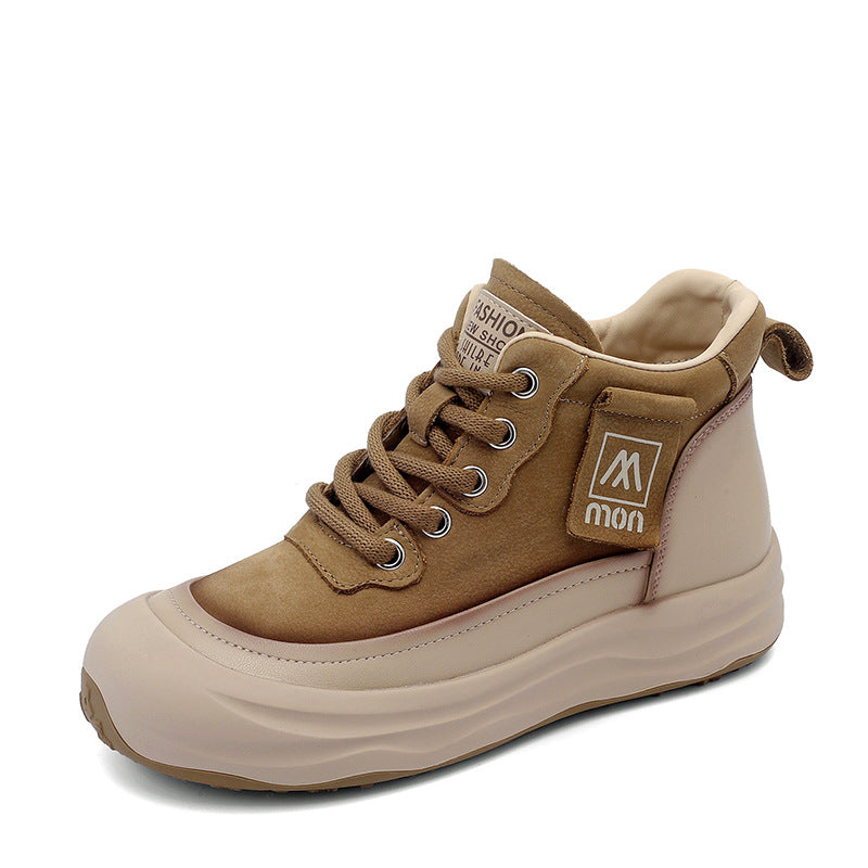 Top Layer Cowhide Retro Platform Ankle Casual Shoes