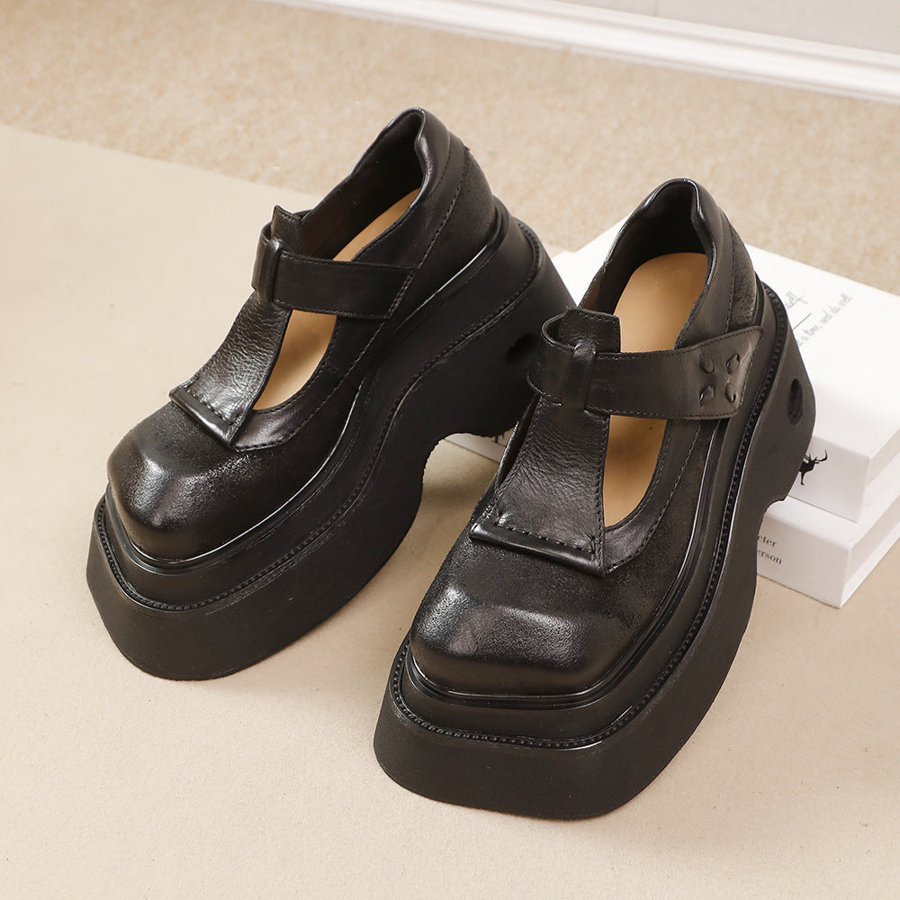 Women's Design Fire Cowhide Platform Light Soft Retro Women's Fashion Shoes