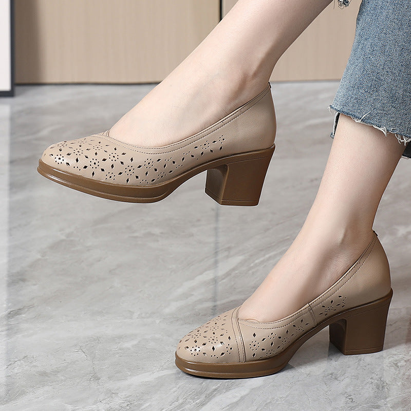 Women's Breathable Genuine Soft Bottom Thick Black Comfortable Mid Women's Casual Shoes