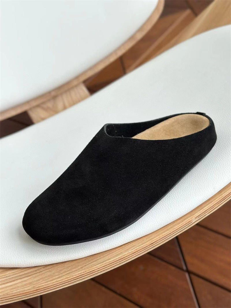 Cap Minimalist Retro Cow Suede Round Comfortable Slip-on Slippers