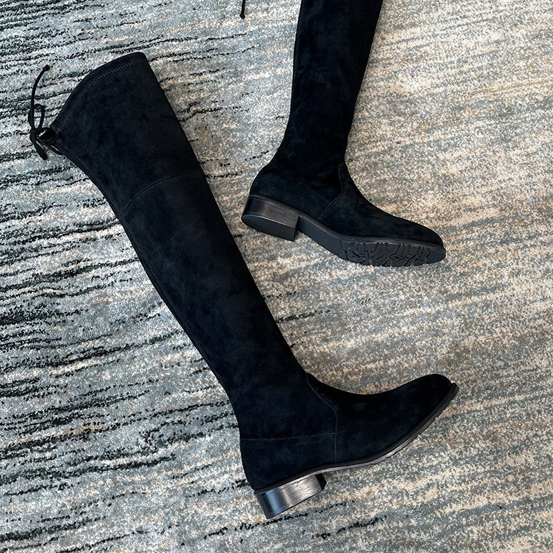Women's Small Tall Thin Knight Widened Suede Women's Leather Boots