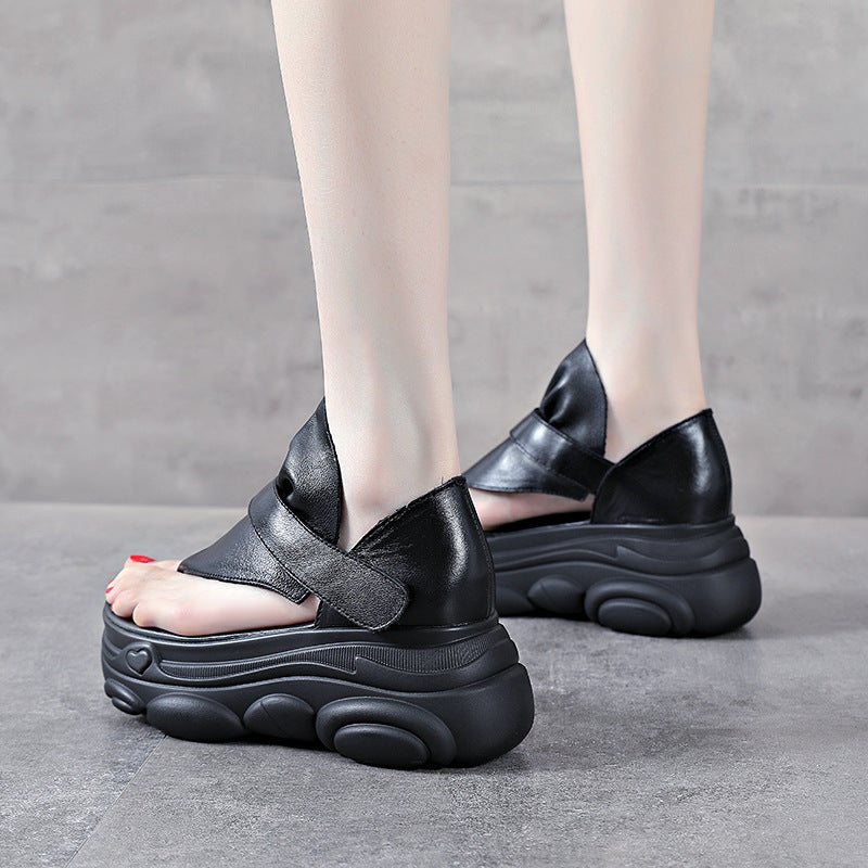 Women's First Layer Cowhide For Summer Outdoor Platform Velcro Heels