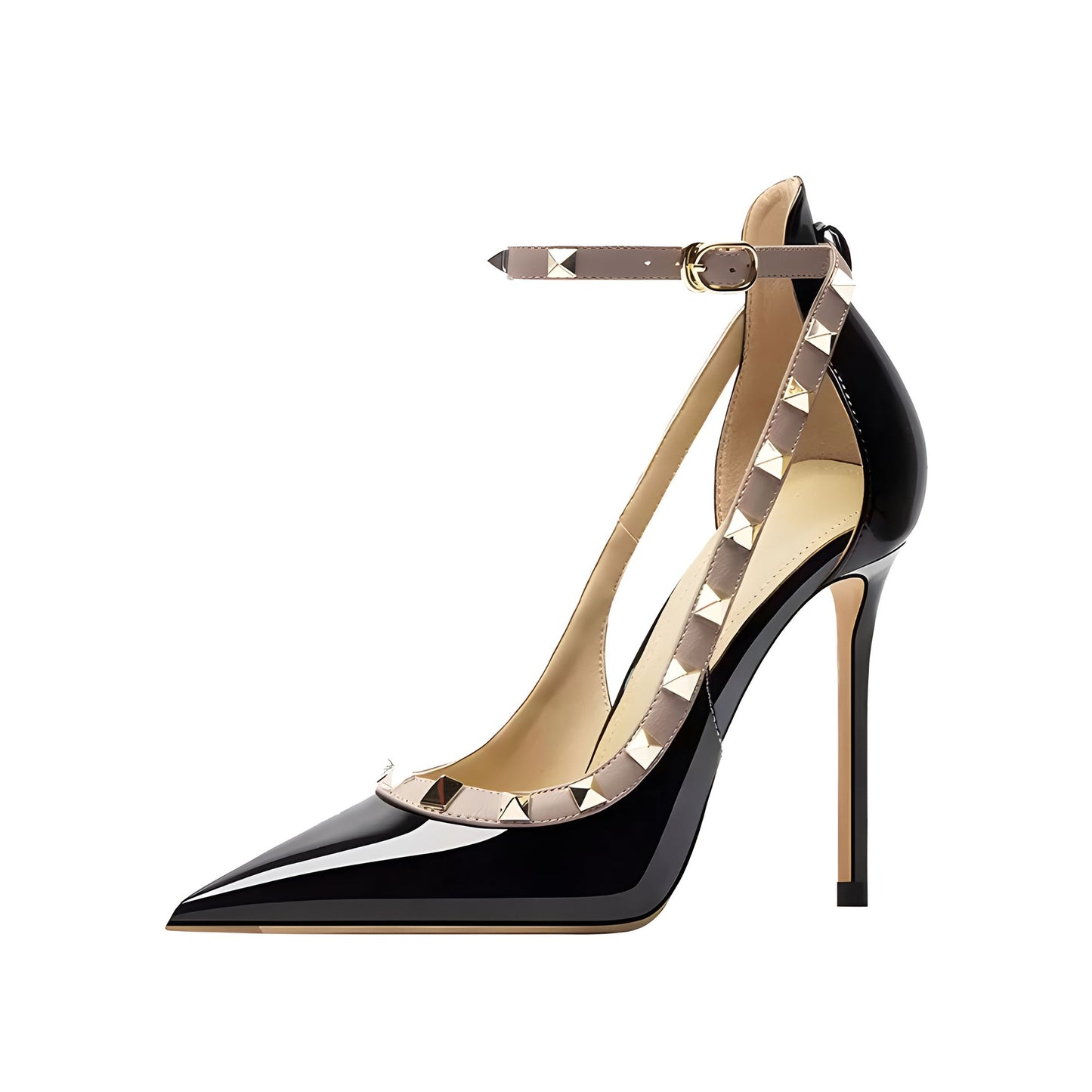 Women's Rivet Ankle Strap Buckle Patent High Large Heels