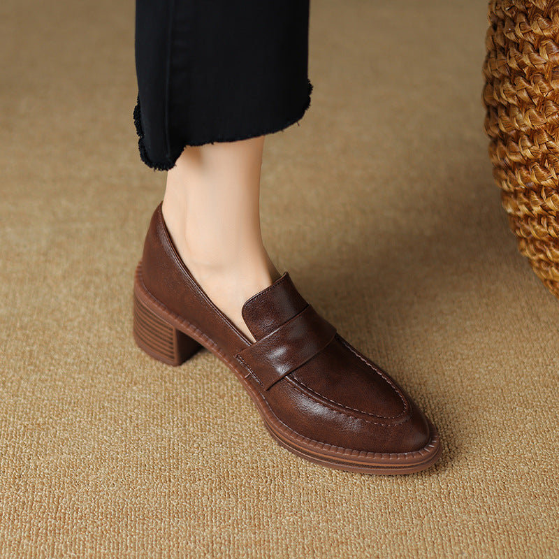 Women's Autumn Pointed Toe Chunky Mid Fashion Retro Men's Shoes