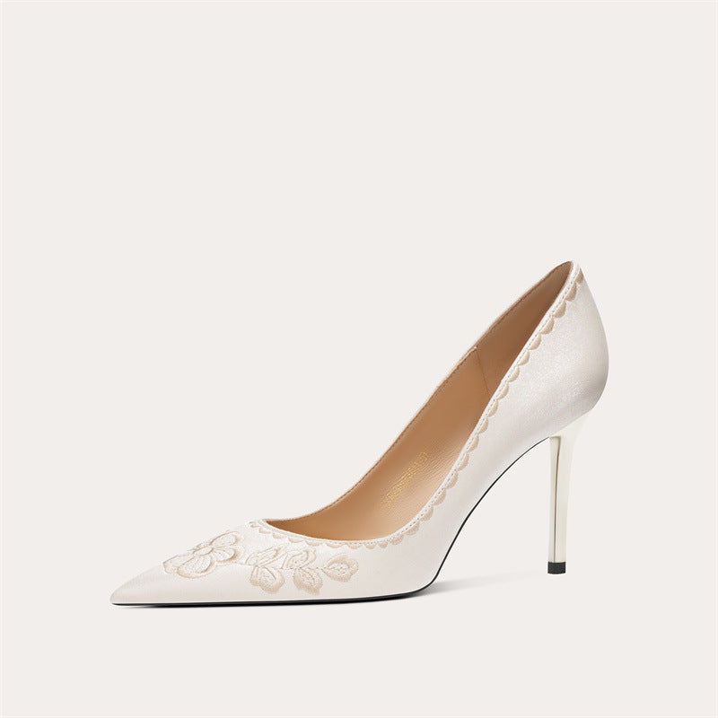 Women's Satin Embroidered High Wedding For Bridesmaid Women's Shoes