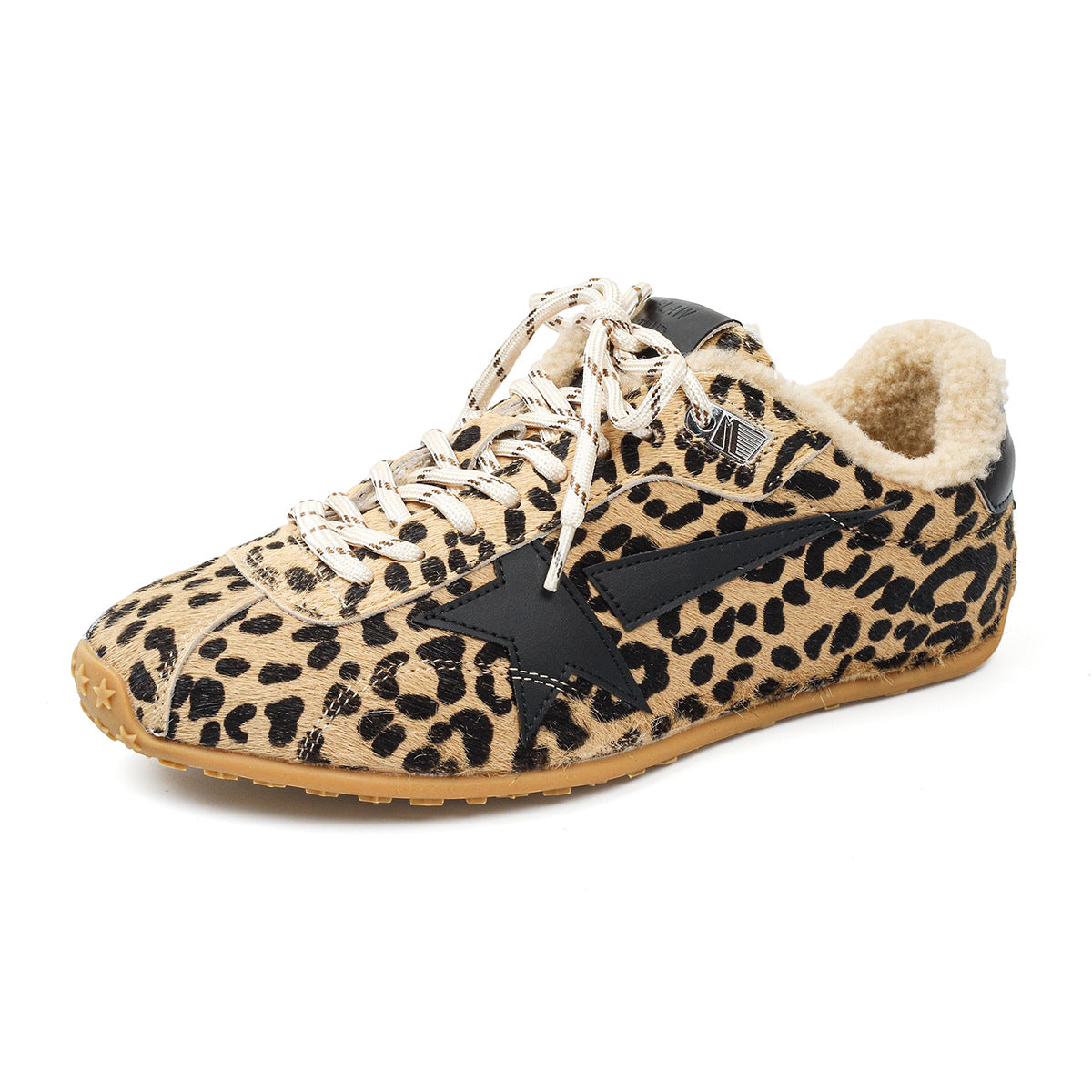 Women's Genuine Horse Fur Leopard Print With Veet German Training Retro Women's Casual Shoes