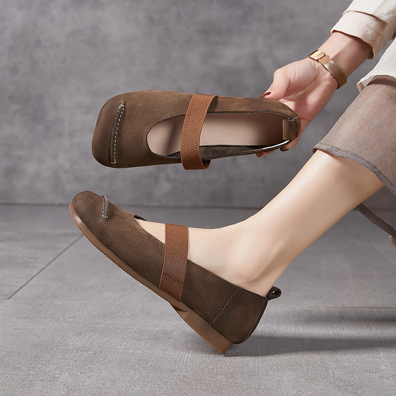 Women's & Men's Layer Cowhide Elastic Band Large Size Casual Shoes