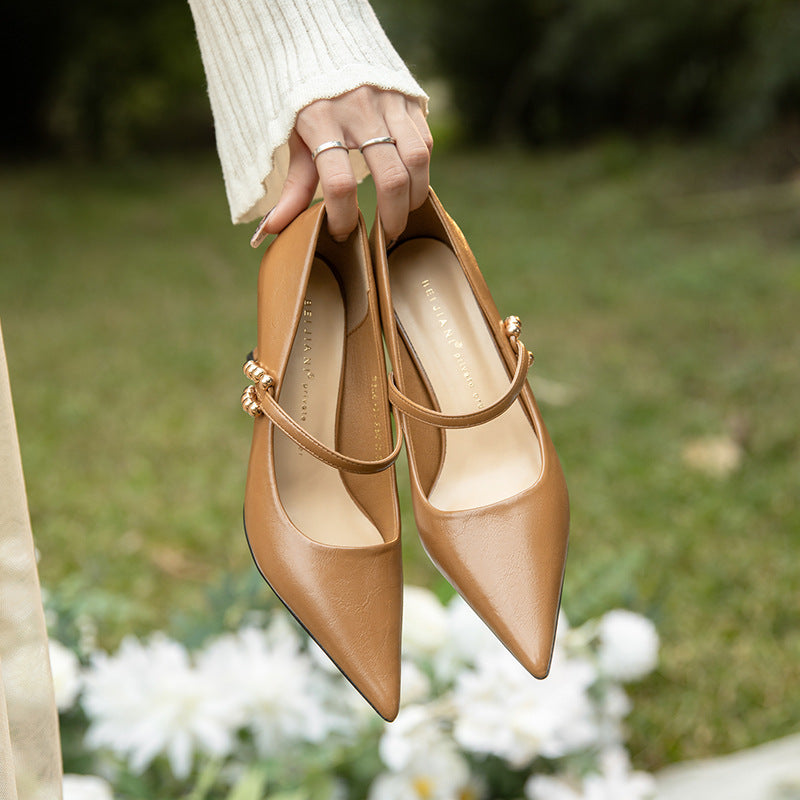 Sheepskin Word Buckle High Female Stiletto Women's Fashion Shoes