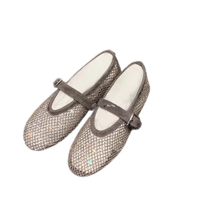 Women's Style Starry Sky Ballet Rhinestone Mesh Flat Bottom Sandals