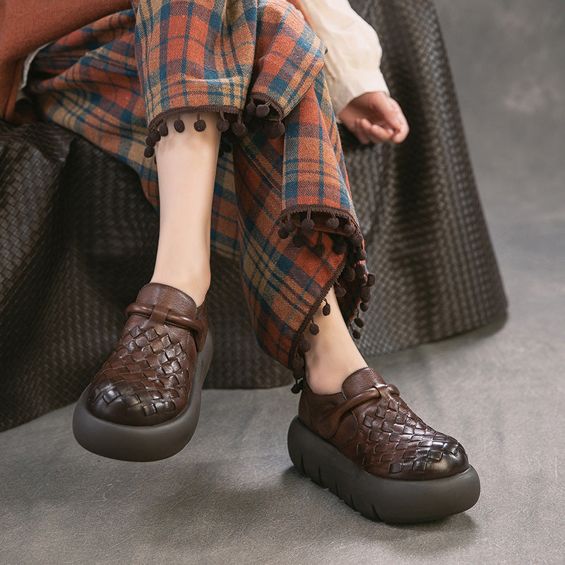 Women's Hand-woven Comfortable Retro Pumps Brushed Inner Women's Casual Shoes