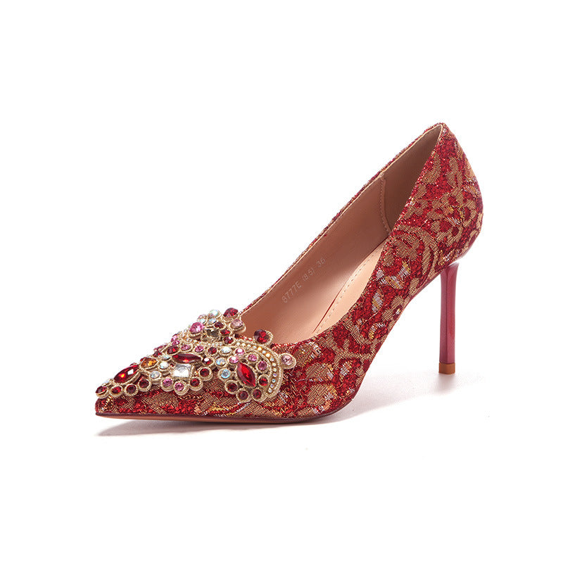Stiletto Satin Golden Edge Wedding Bridesmaid Women's Fashion Shoes