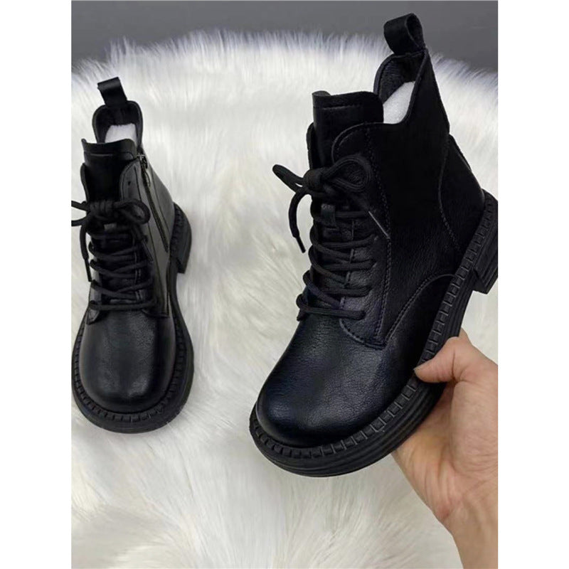 Women's Flat Martens British Style Thick Bottom Women's Leather Boots