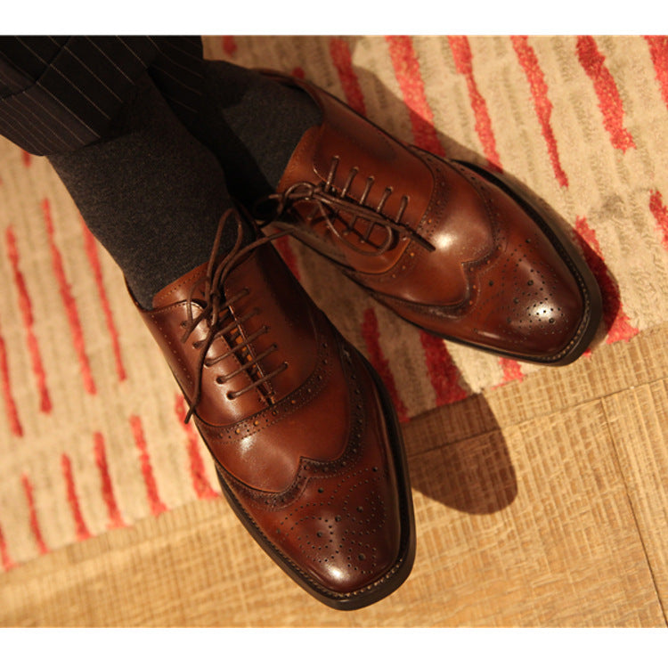 Brogue Oxford Top Layer Cowhide Breathable Leather Shoes