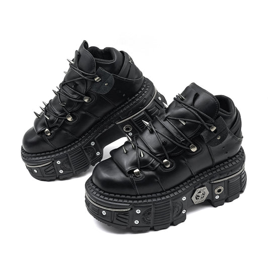 Women's Gothic Dark Platform Thick Bottom Punk Metal Leather Shoes
