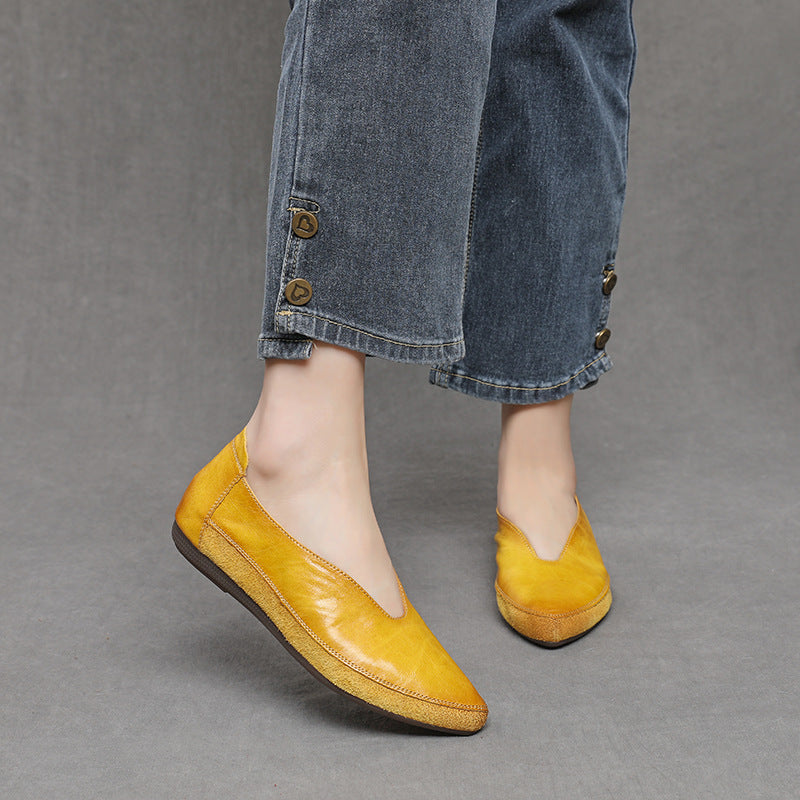 Women's Flat Top Layer Cowhide Artistic Mori Women's Casual Shoes