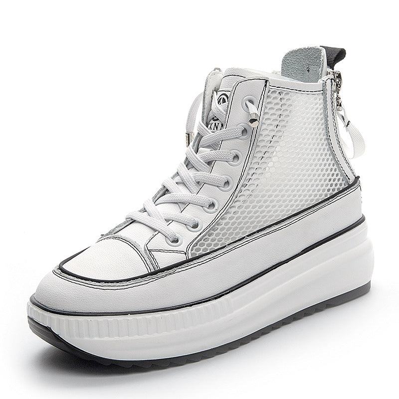 Women's Summer Genuine Mesh Breathable Skateboard Tide Thick Leather Shoes