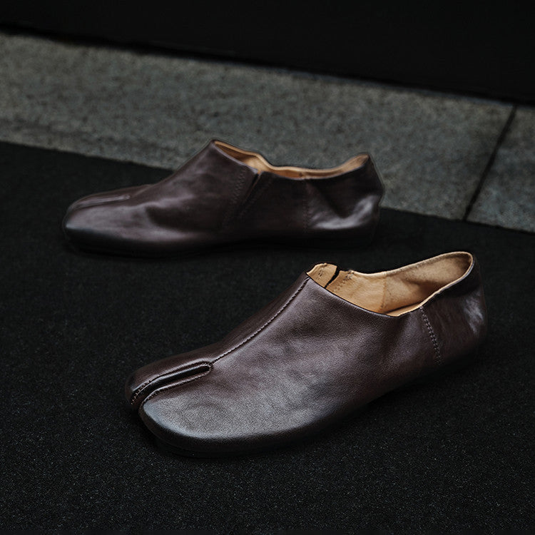 Women's Washed Horse Flat Genuine Inside Outside Comfortable Tabi Women's Fashion Shoes