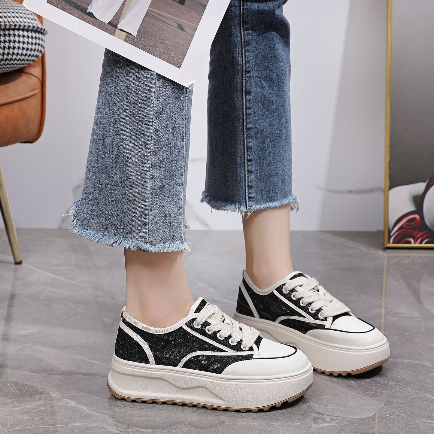 Women's Platform Mesh Surface Summer Thin Breathable Women's Sports Shoes