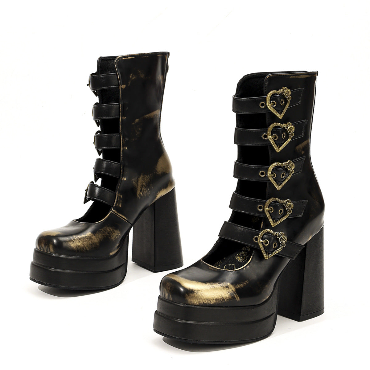 Women's Chunky Waterproof Platform Heart Buckle Back Zipper Hot Personality Solid High Heeled Sandals