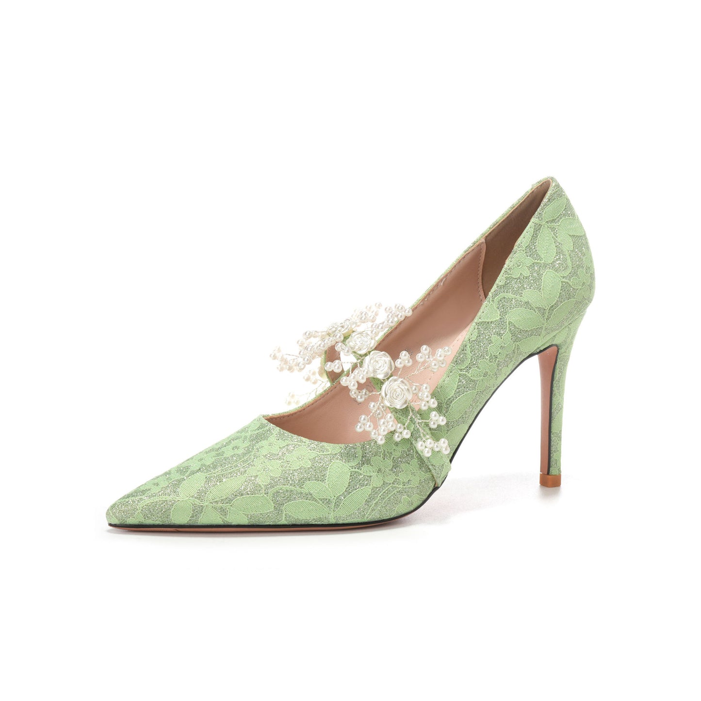 Satin French Lace Wedding Banquet Dress Stiletto High Women's Fashion Shoes