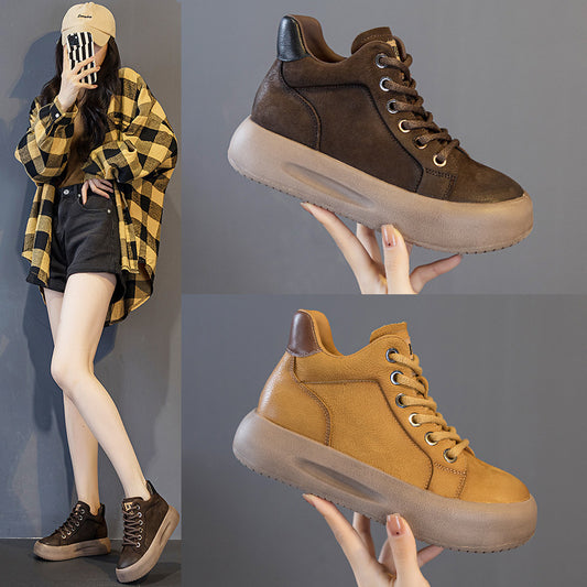 Women's First Layer Cowhide Platform Genuine With Casual Shoes