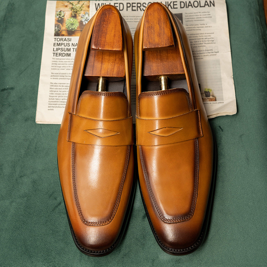 Men's Quality Penny Square Toe Cowhide Slip-on Loafers