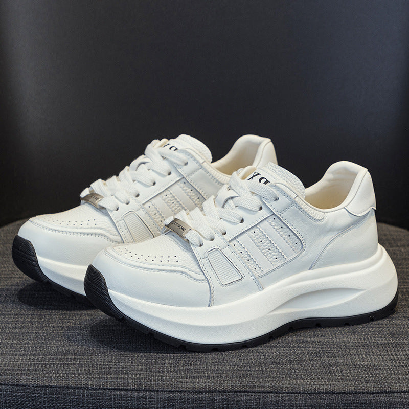 Women's Top Layer Cowhide Platform White Height Increasing Sports Women's Casual Shoes
