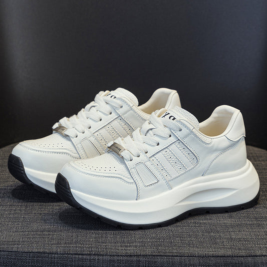 Women's Top Layer Cowhide Platform White Height Increasing Sports Women's Casual Shoes