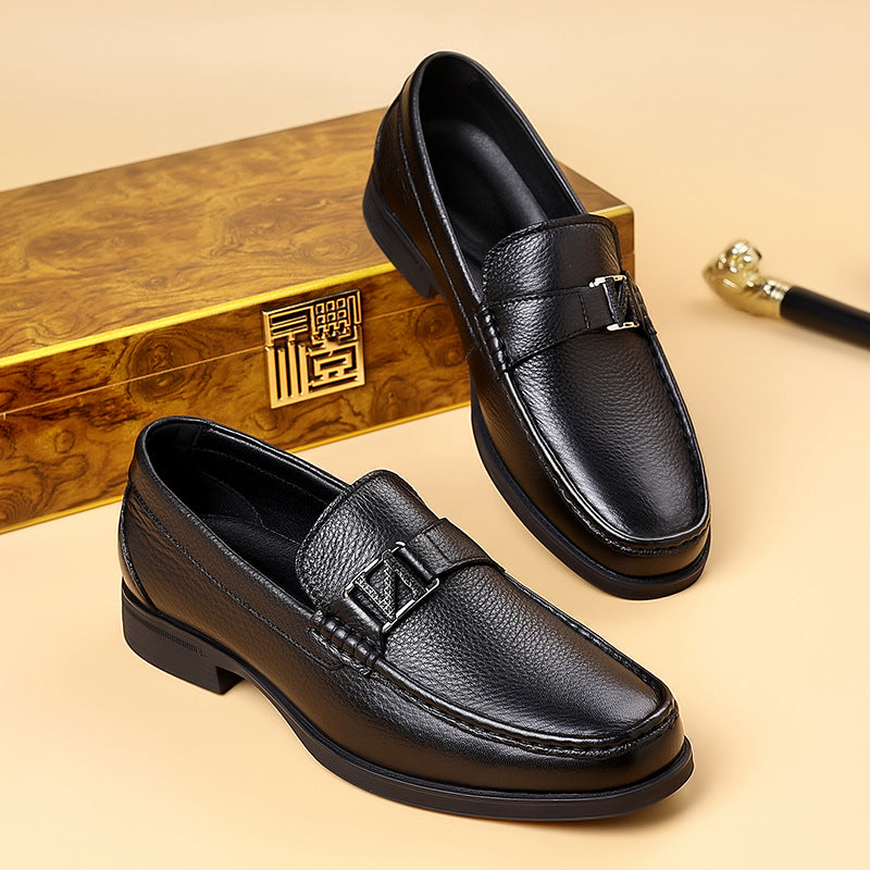 Men's Simple Driving Slip-on Cowhide Surface Spring Flat Leather Shoes