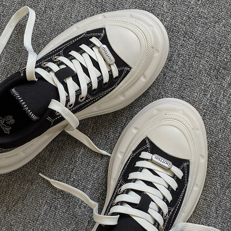 Height Increasing Couple Platform Fashionable Black Slimming Bread Men's Canvas Shoes