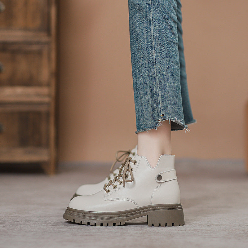 Female Round Head British Style Handsome Ankle Boots