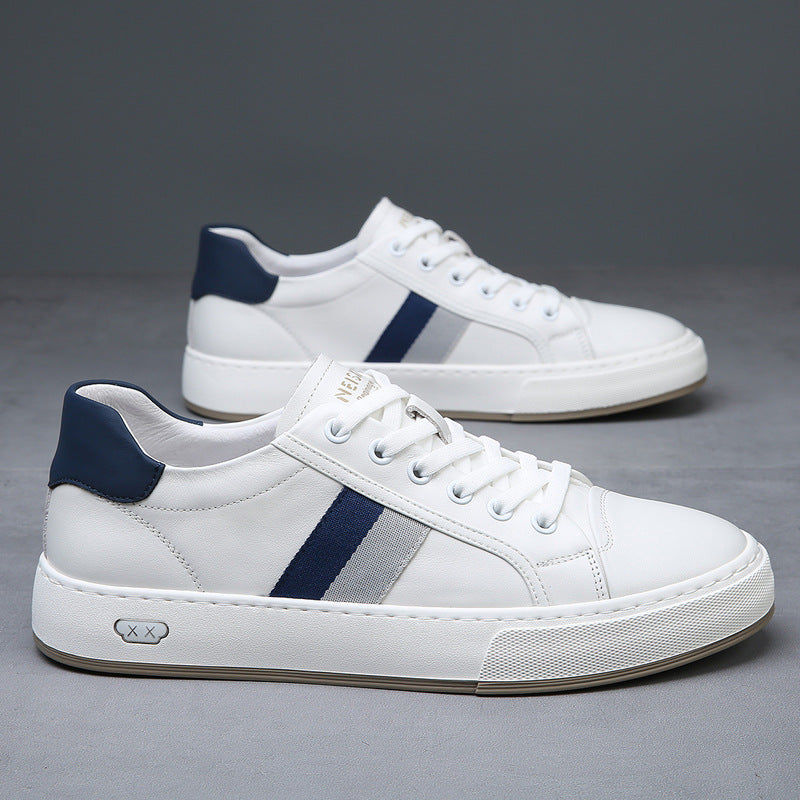 Men's Breathable White Trendy Low Top Flat Sneakers