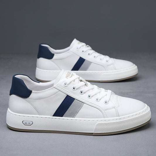 Men's Breathable White Trendy Low Top Flat Sneakers