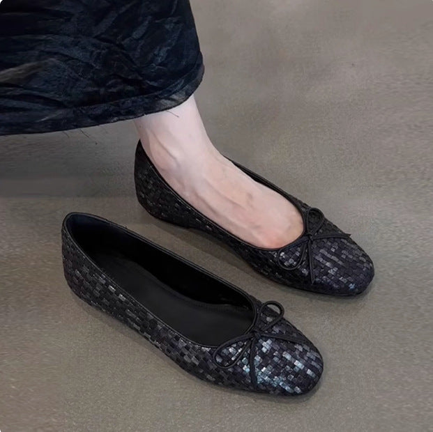 Woven Bow Flat Ballet Summer Temperament Soft Slippers