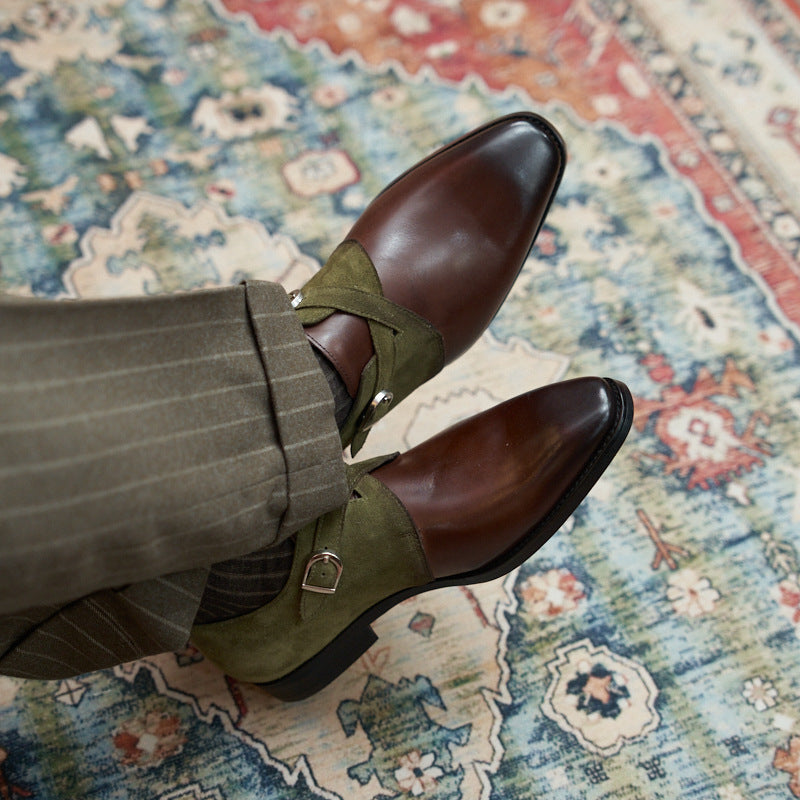 Men's Italian Genuine Business Formal Cowhide Buckle Leather Shoes