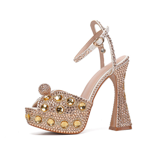 Women's Toe High Thick Cm Rhinestone Pearl Thin Women's Fashion Shoes