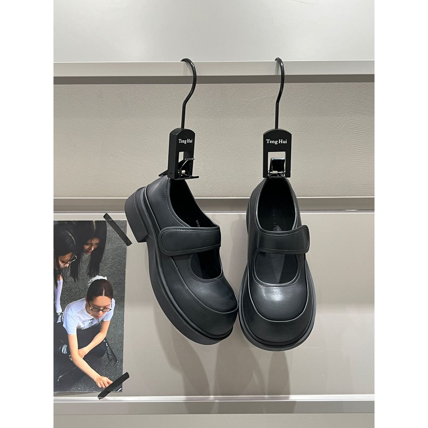 Velcro Mary Jane Big Head Platform Leather Shoes