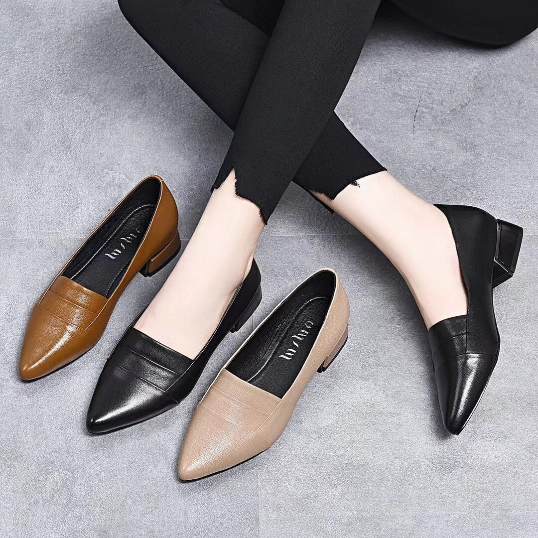 Women's Mouth Pumps First Layer Cowhide Spring British Women's Fashion Shoes