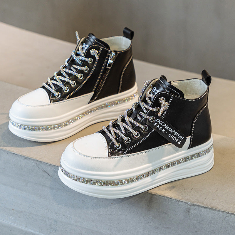 Women's Platform Muffin Height Increasing Insole Rhinestone Sneakers
