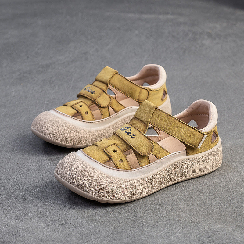 Women's Retro Comfort Breathable Full Grain Cowhide Sports Flat Sandals