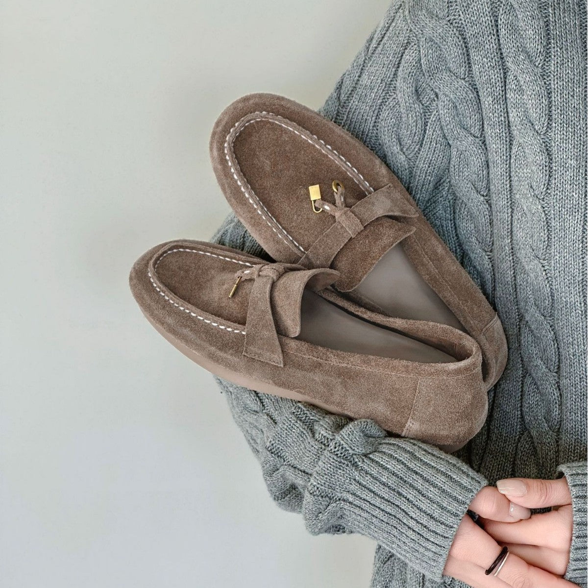 Spring French Style British Cow Split Retro Easy Matching Flat Women's Casual Shoes