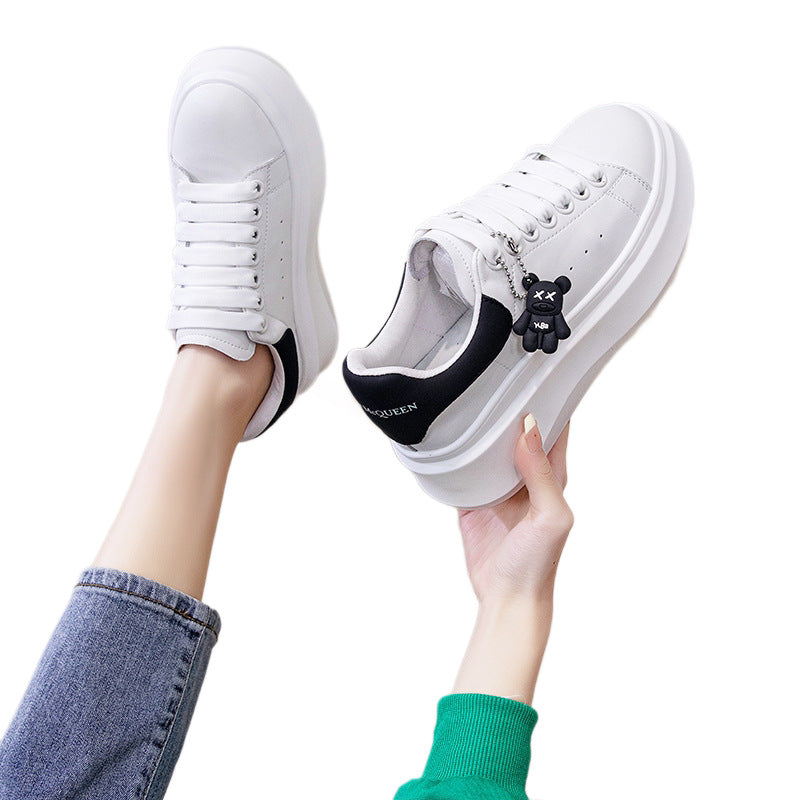 Women's White Spring Platform Height Increasing Muffin Women's Board Shoes