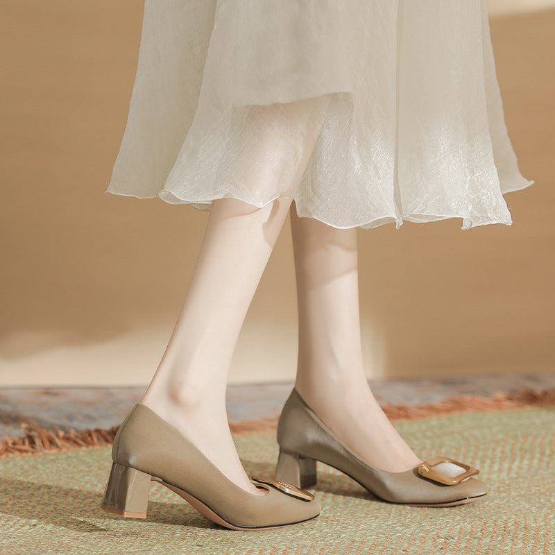 Women's Square Toe High Light Suede Sheepskin Insole Women's Fashion Shoes