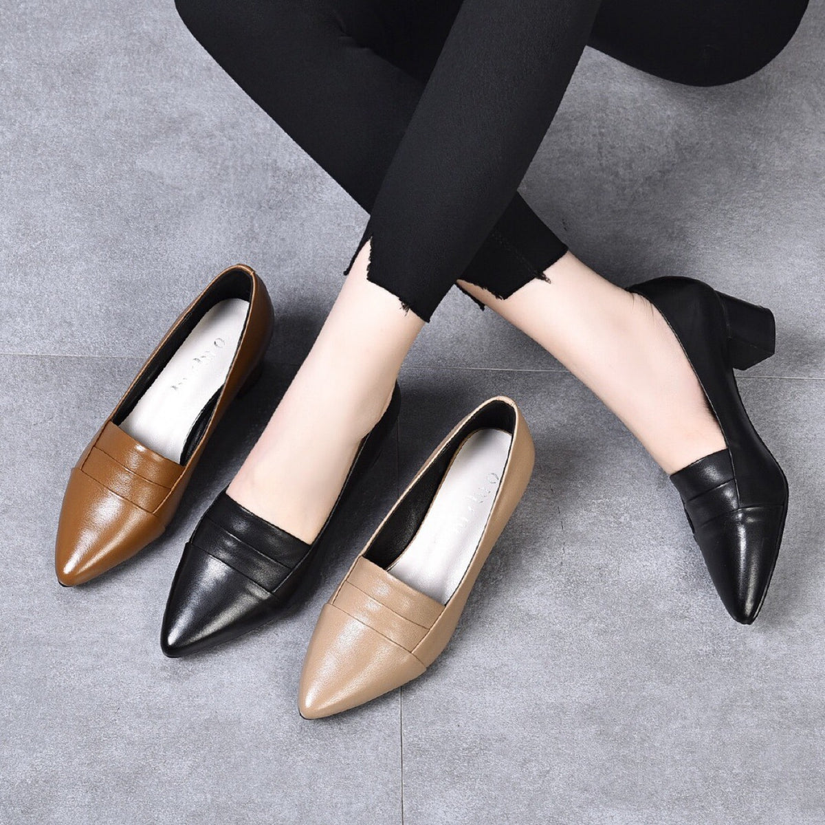 Women's Mouth Pumps First Layer Cowhide Spring British Women's Fashion Shoes