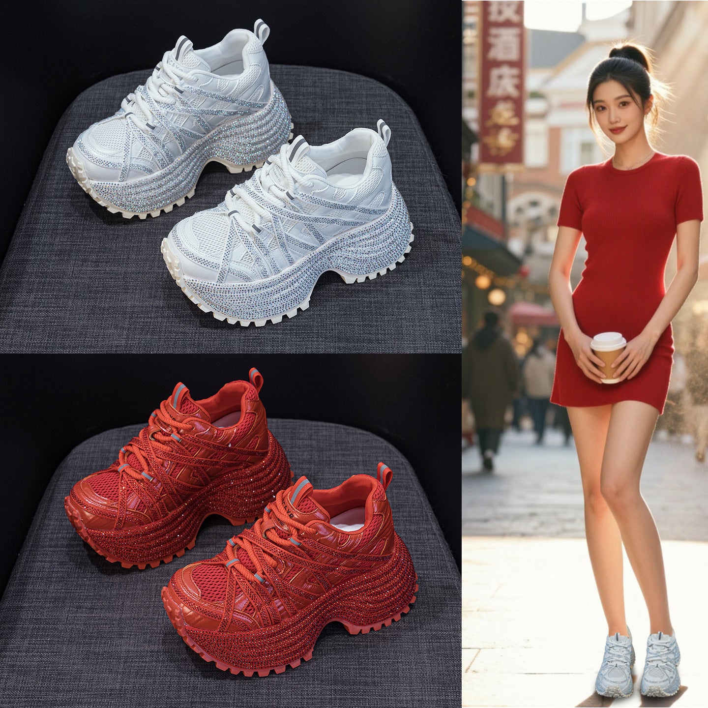 Women's Small Thick Bottom Heightened Daddy Spring Sole Starry Women's Casual Shoes