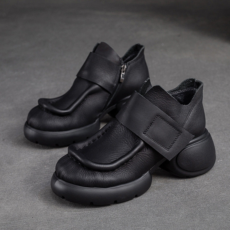 Women's Zipper Ankle Top Layer Cowhide Thick Casual Shoes