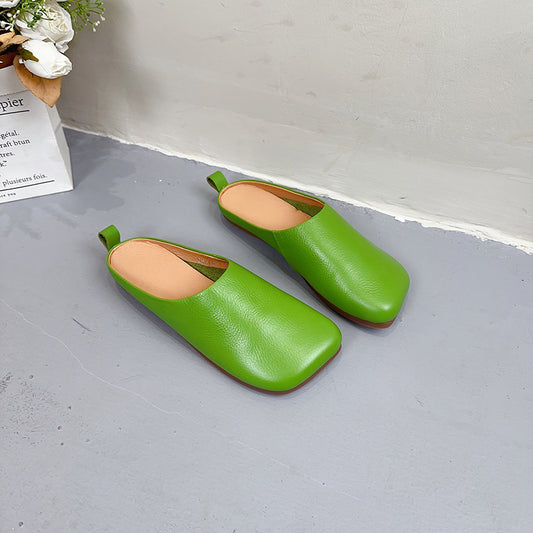 Square Head Korean Style Bag Top Layer Slippers