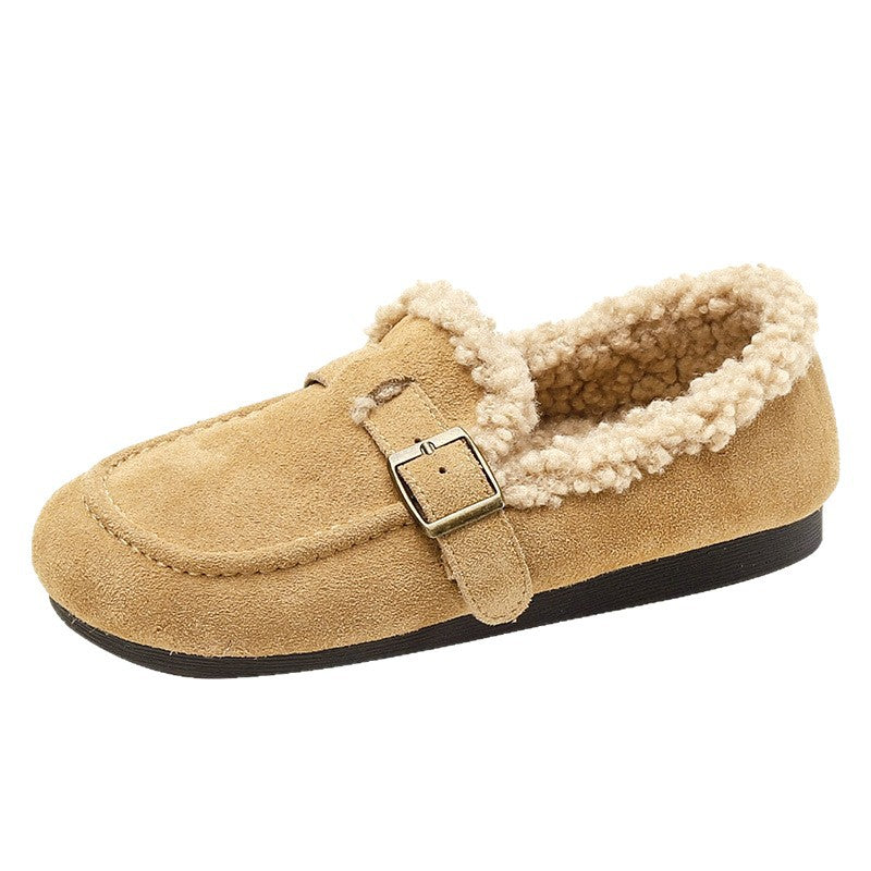Women's Winter Fleece-lined Outer Wear Fluffy Slip-on Big Head Soft Women's Cotton Shoes