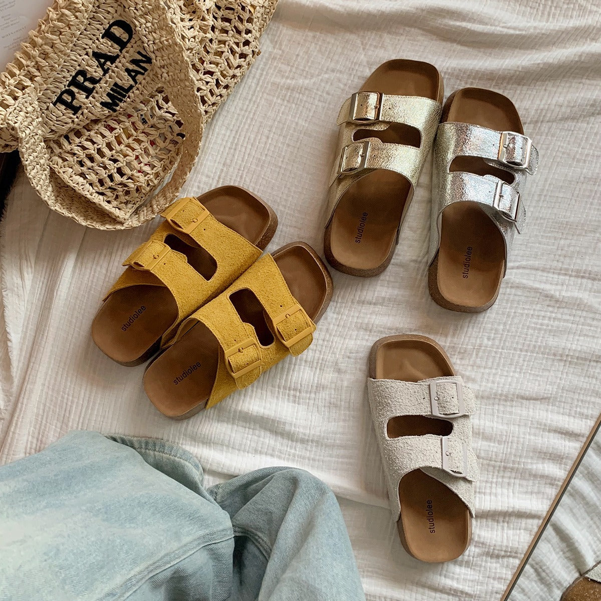 Women's Grape Mom Summer Wear Slip-on Double Buckle Sandals